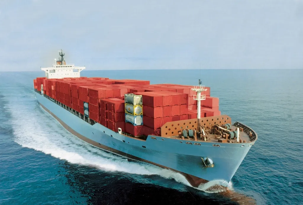 Porte-conteneurs chargé fendant la mer